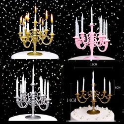 9PCS Candles and Candlestick Bracket 1 Set Cake Topper Birthday Party Cake Candle Holders Toppers Decoration