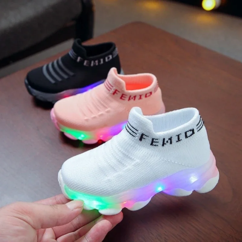 Zapatillas Kid Sneakers Autumn Boy LED Light Illuminated Shoe Breathable Girl Casual Shoes Elastic Kid Shoe Girl Shoe Кроссовки