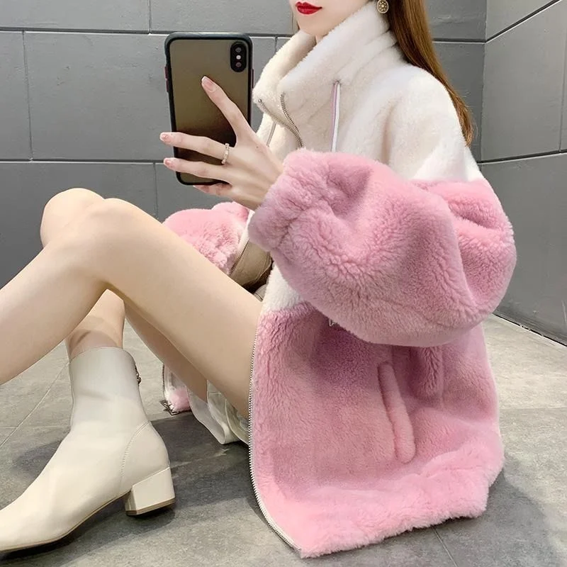 

2023 Winter New Women Thickened Lamb Fur Coat Sheep Shearing Fur One Imitation Rabbit Hair Splicing Cotton Coat Jacket Female