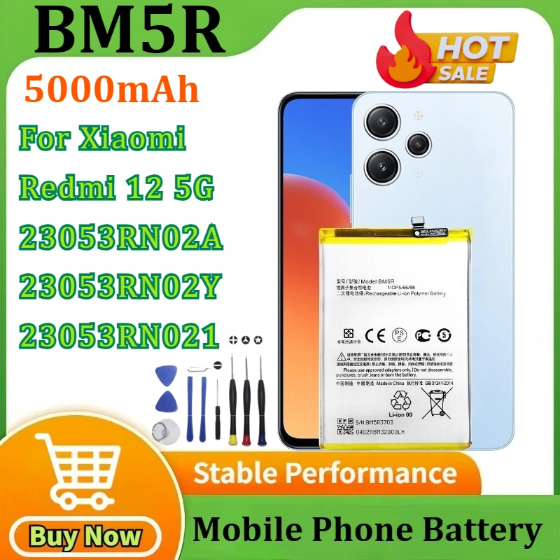 

New Battery BM5R 5000mAh for Xiaomi Redmi 12 5G/ 23053RN02A/23053RN02Y/ 23053RN021 Mobile Phone Replacement Batteries +Tools