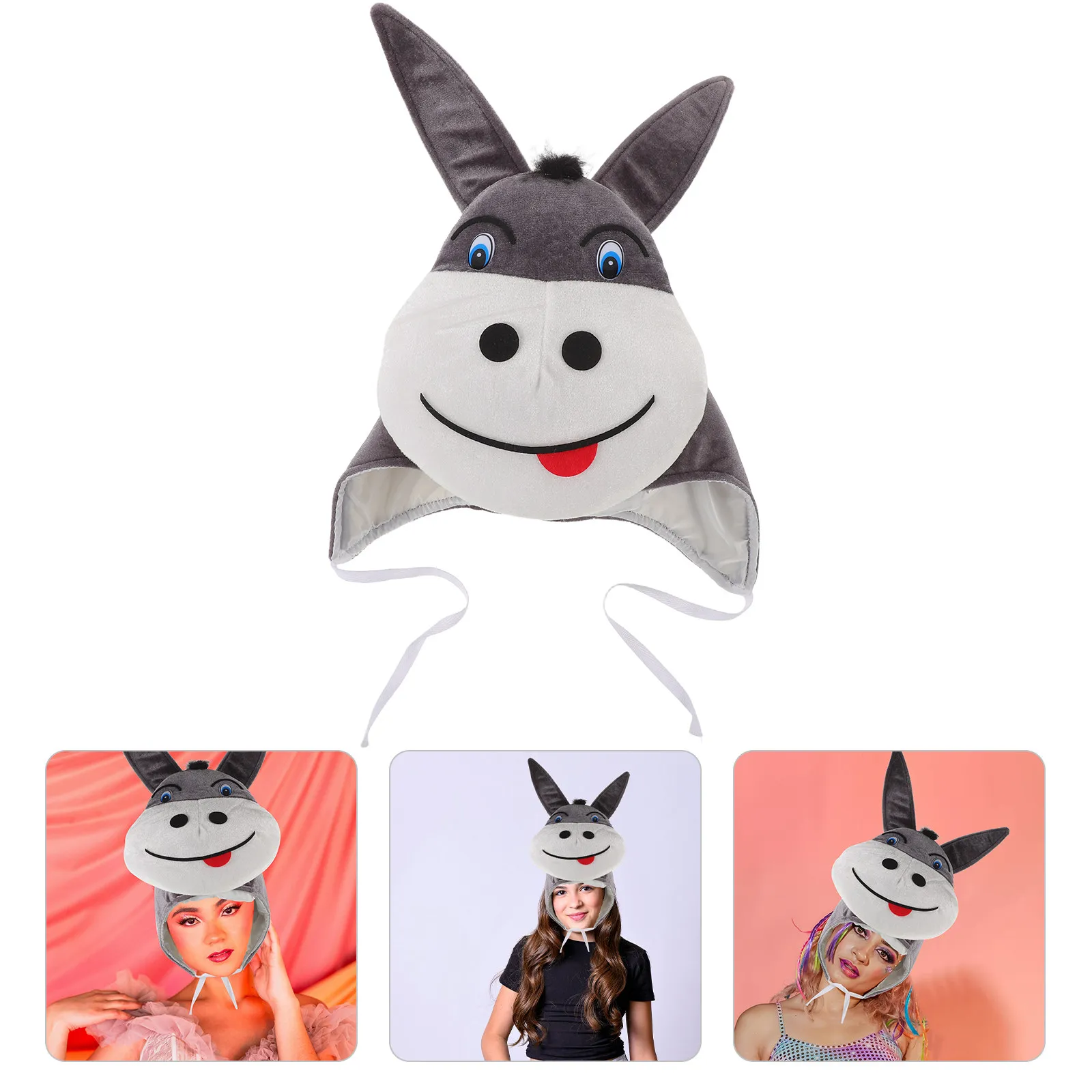 

Cute Donkey Headwear Cap Soft Warm Winter Cosplay Costume Hat Festival Party Holiday Dress Up Christmas Beanie Animal Headgear