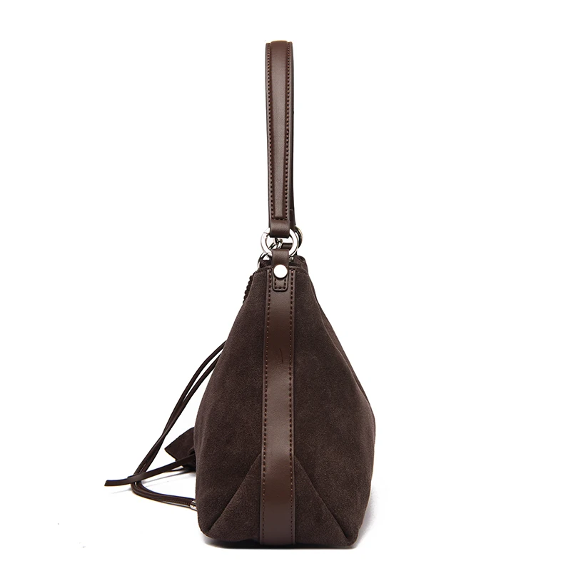 100% Echtes Wildleder Damen Schulter-Umhängetaschen Retro Echtleder Handtasche Designer Große Kapazität Pendler-Handtaschen – Detail 21