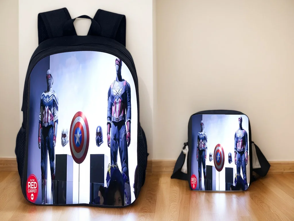 

Classic Captain America Backpack with Durable Side Bag 2 Pcs Set-Boy Girl Back to School Bags