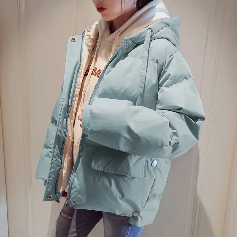  New Loose Thickened Hooded Cotton Coats Parkas Down Jackets Women Winter Clothes Coat Bubble Short Puffer Jacket Streetwear