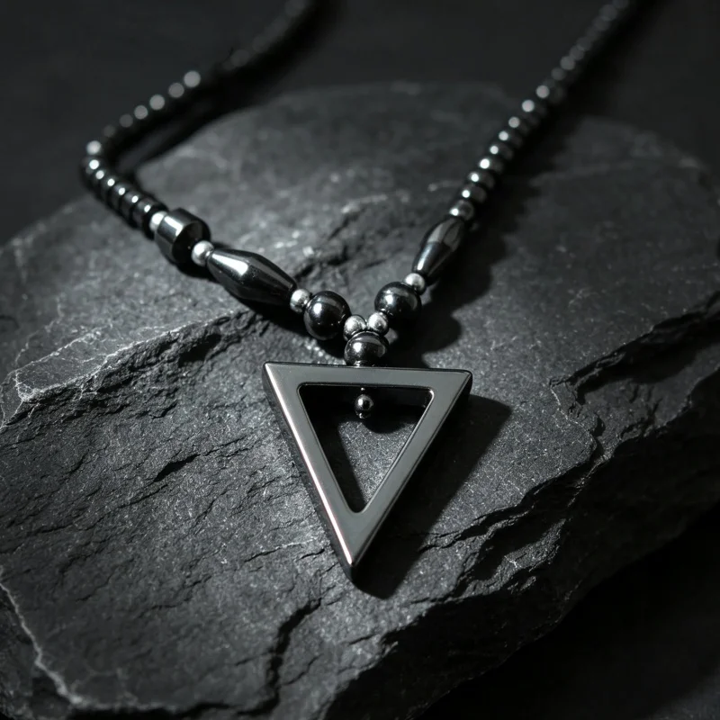 Black Hematite Necklace Men Women Metal Neck Jewelry Health Magnetic Therapy Triangle Black Hematite Necklace Jewelry