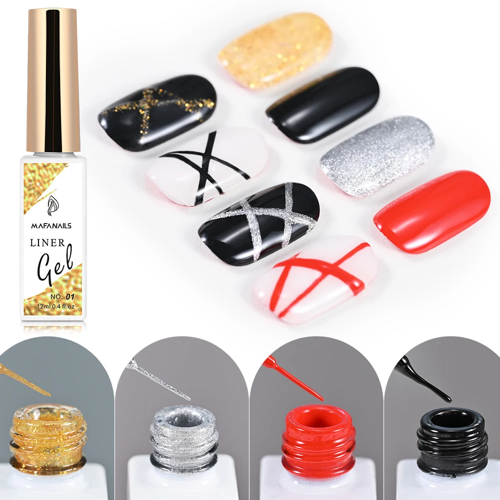 1pc 12ml Metallic Liner Gel Nail art Nagellack Spiegel Gold Silber Schwarz Rot Französisch Pull Linie Graffiti malerei Streifen Gel Lack