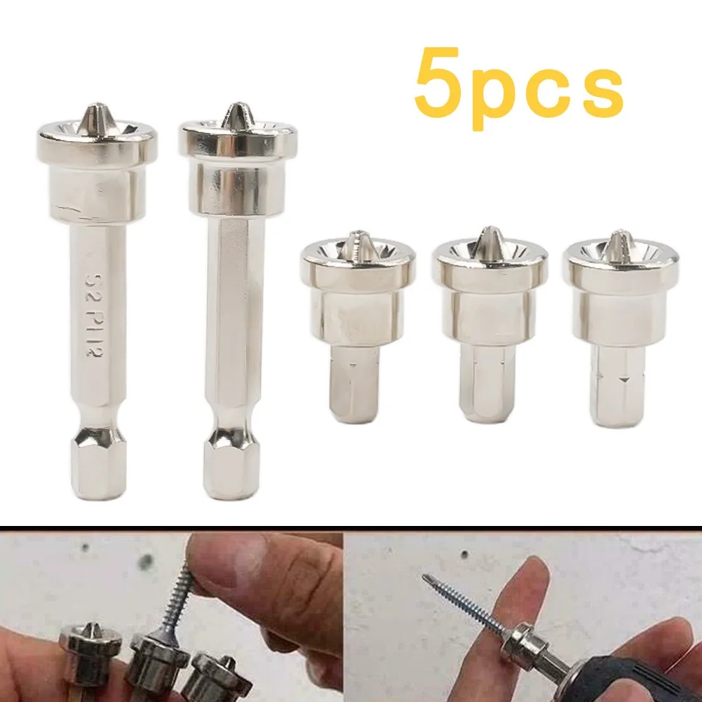 5pcs Magnetic Positioning Screwdriver Chrome Vanadium Steel Bit With Hexagon Shank For Gypsum Board Hand Tools