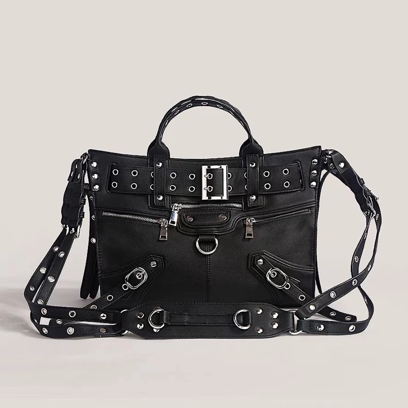 

Fashion heavy industry rivet motorcycle bag large capacity high-end sense niche design large capacity tote handbag crossbody bag