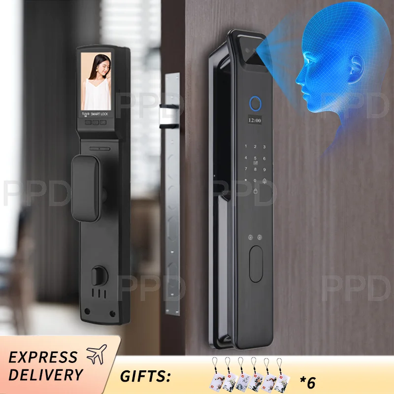 

PHIPULO 3D Face Smart Door Lock Security Camera Intelligent Fingerprint Password Biometric Electronic Key Unlock