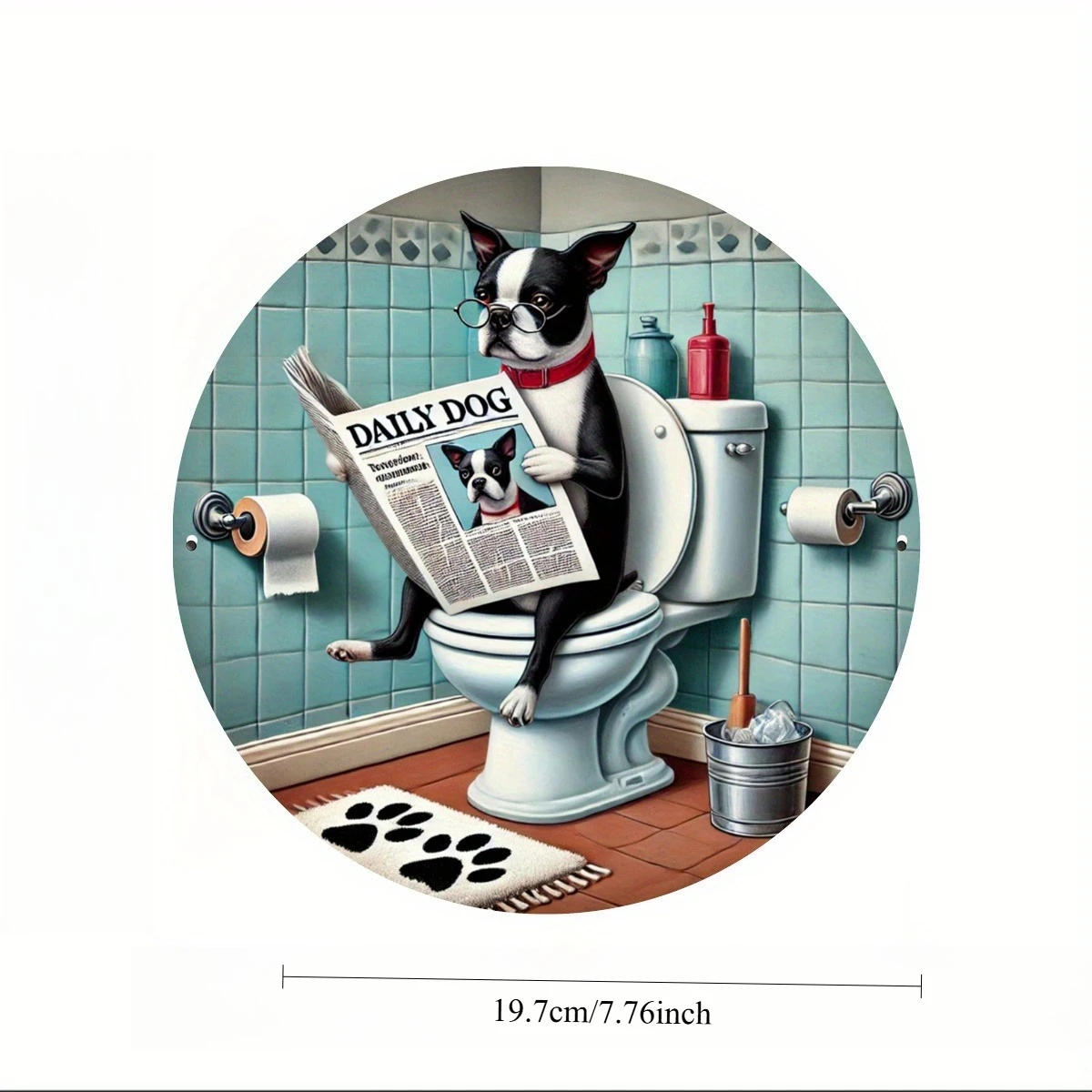 1pc Boston Terrier Reading Newspaper - Round Metal Sign | HD Print, Waterproof & Rustproof | Perfect for  Home Coffee Wall Decor
