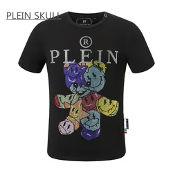 PLEIN SKULL Men's T-shirt Cotton Classic Retro Punk Short Sleeve Top Bear Printed Casual Round Unisex Sports Luxury Neck Tee