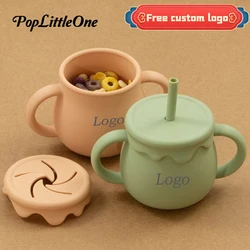 Cartoon Cute Silicone Straw Cup Children's Drinking Cup Snack Cup 2-in-1 Food Storage Box with Handle Feeding Water Cup BPA Free