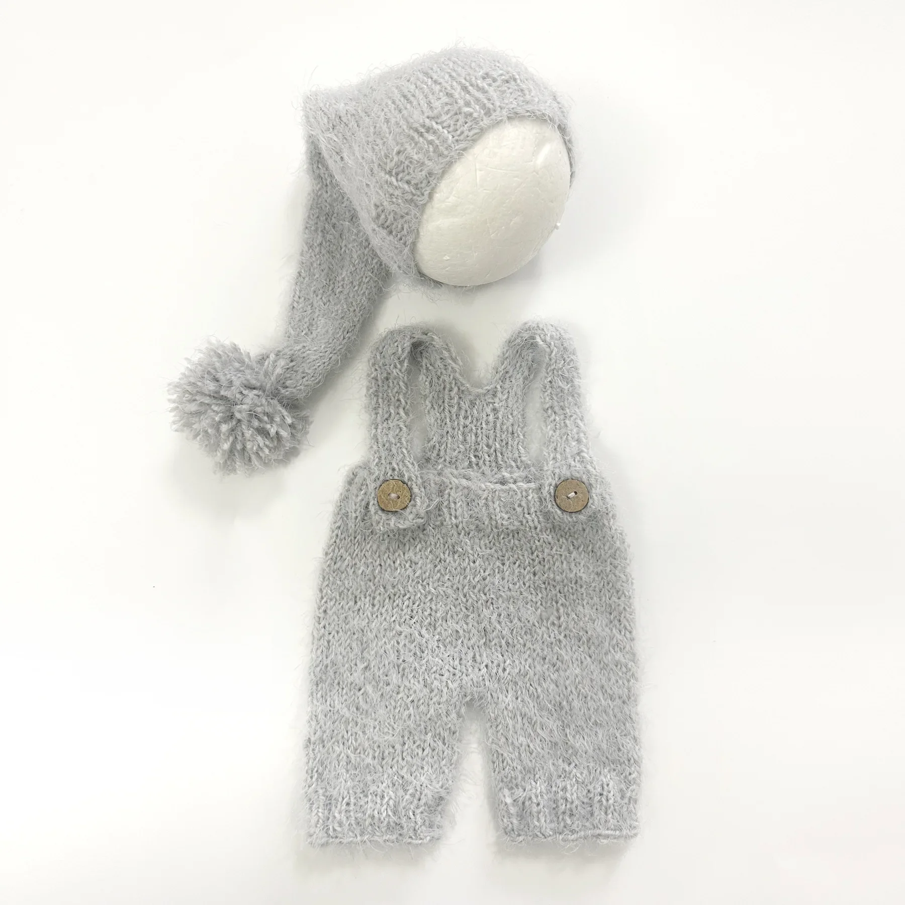 Newborn Photography Props Baby Romper Jumpsuit Overalls Costume Wool Mohair Crochet Hat Baby Boy Girl Outfit Baby Photo Prop