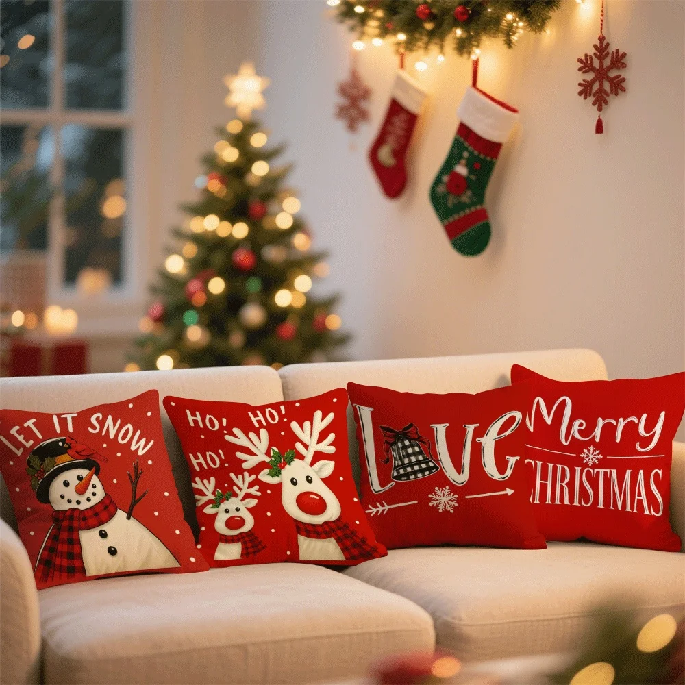 Multi-size New Year Snowman and Elk Pattern Printed Pillowcase Merry Christmas Decoration Cushion Pillow Case Home Xmas Ornament