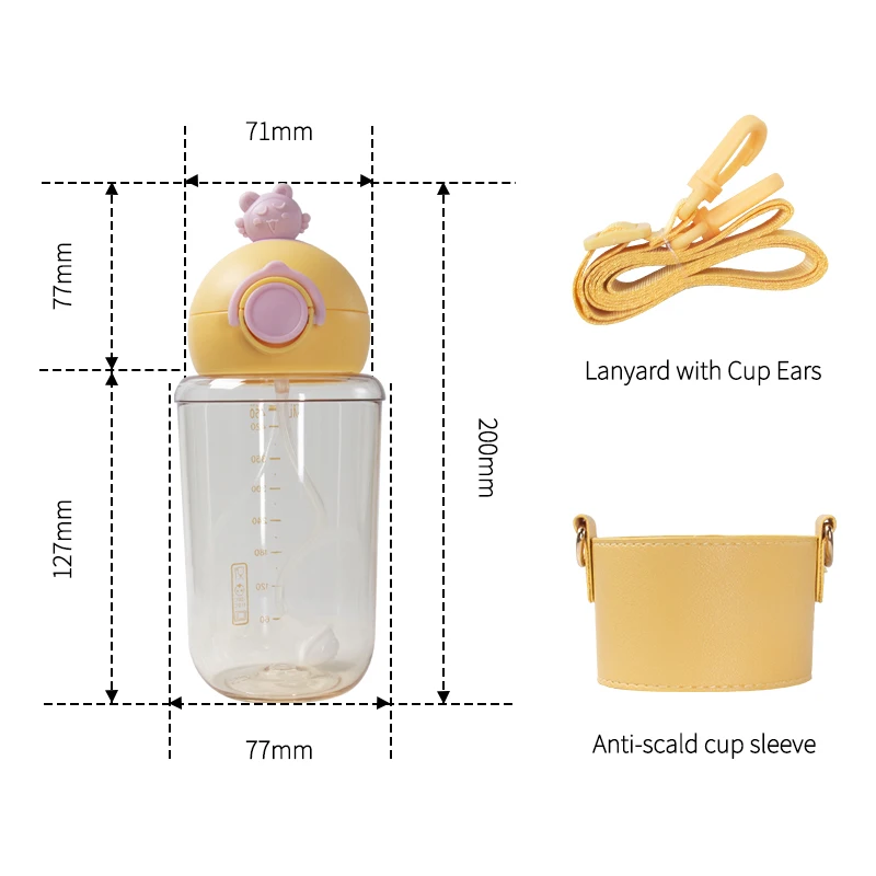 1 Pcs Baby Water Bottle Portable Children\'s Cups Adjustable Straps With Gravity Ball 450ml Outdoor Travel Leakproof Water Bottle