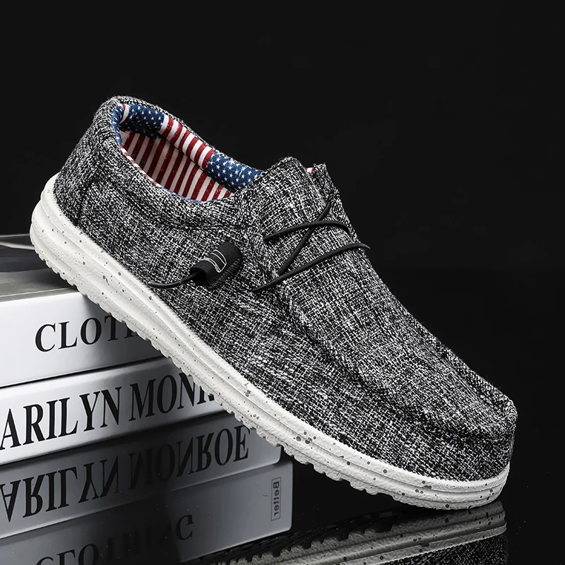 Men Casual Shoes Slip on Denim-blue Canvas Loafers Comfortable Walking Flats for Man Dude Non Slip Soft  Sneakers Summer