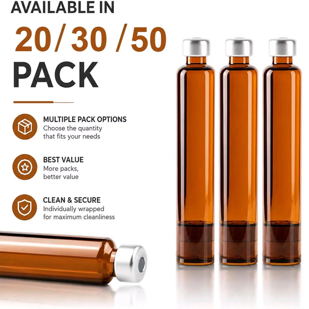 10-100Pcs UV‑Blocking Long Tubular Amber Glass Cartridge, 3Ml Single Sterile Pack Medical‑Grade Glass Vial Individual Packaging