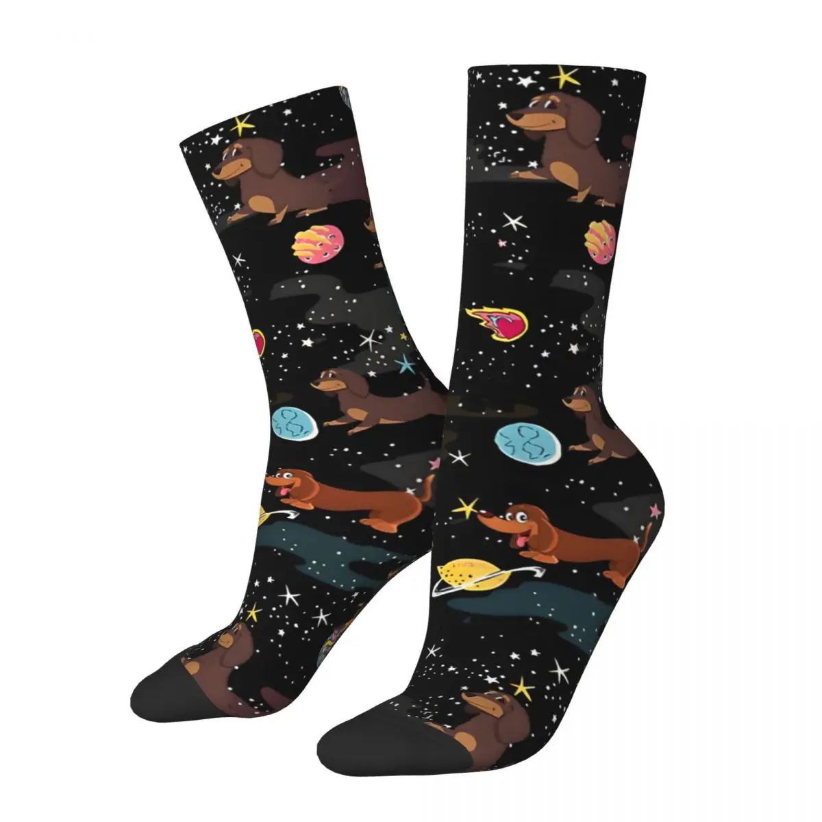 Dachshund Outside The Space Men's Socks Retro Harajuku Sausage Dogs Street Style Novelty Seamless Crew Sock