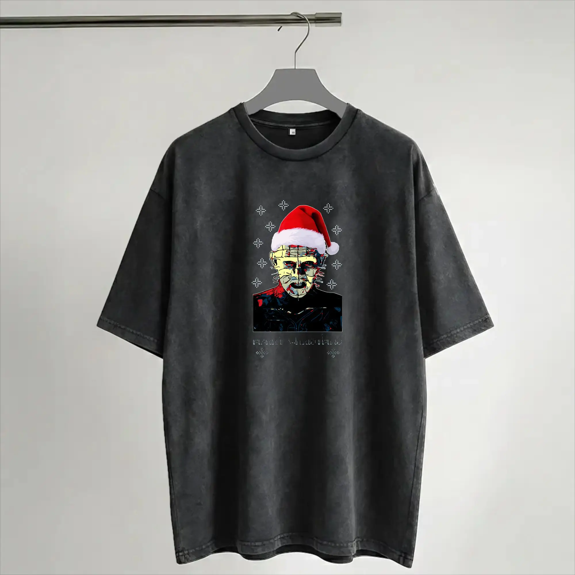Harajuku Washed Shirts Hellraiser Pinhead Merry Christmas From Hell  Merch Fashion T-Shirts Oversize  Streetwear Short Sleeve