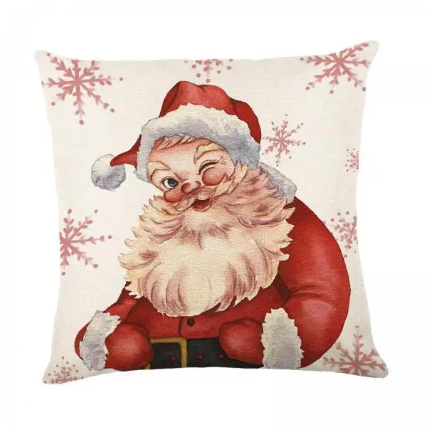 Throw Pillow Covers Christmas Linen 18x18 Inch Square Cushion Case Printed for Winter Holiday Sofa Couch Home Decor