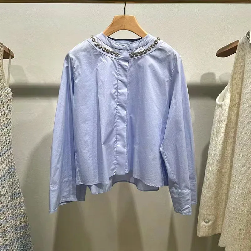 Conjunto con diseño de diamantes para mujer, camisa de manga larga con cuello redondo, pantalones cortos de cintura alta, 2024