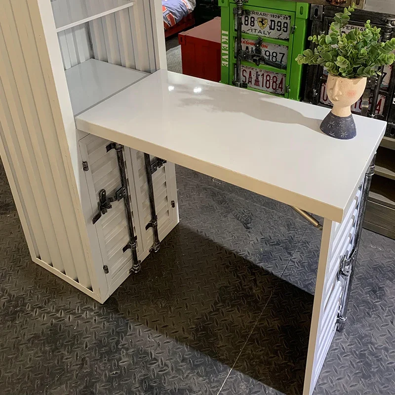 

Retractable Wrought Iron Folding Desk with Integrated Bookcase – Home Study Computer Table for Bedroom