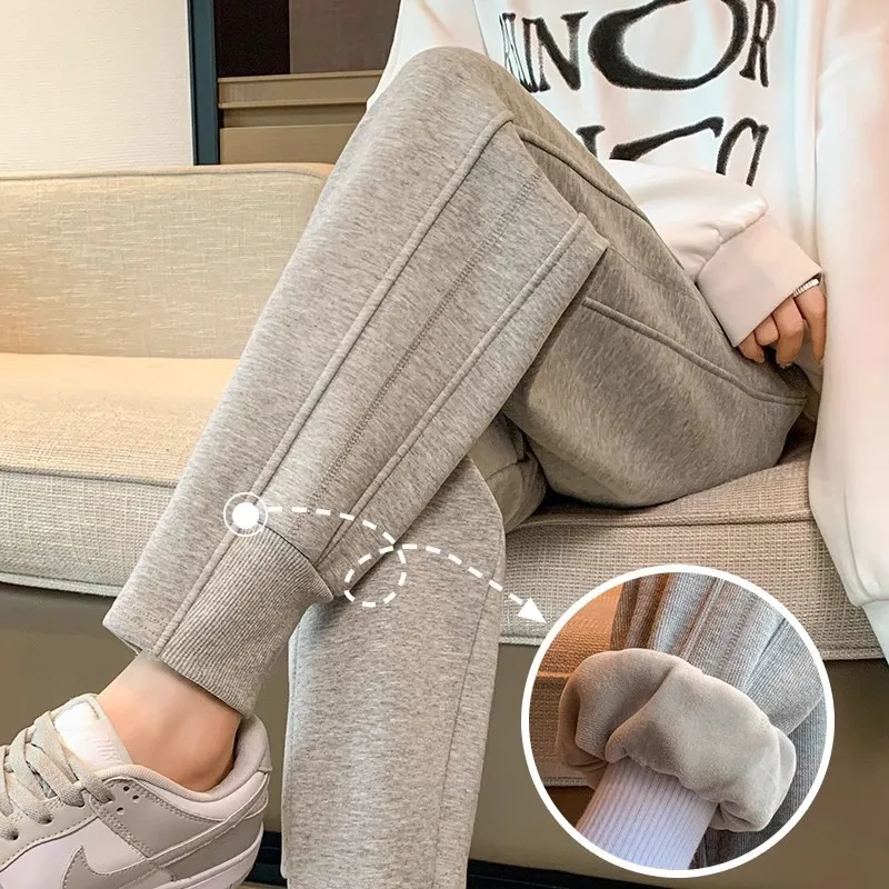Women's Athleisure Pants Cotton Heavyweight Fleece Lined Interior Thickened Drawstring Trousers American Thermal Harem Pants