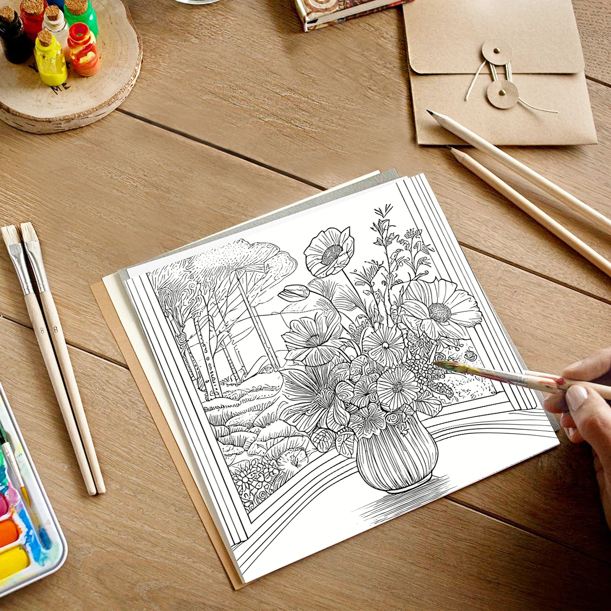 1PC Flowers and Window Coloring Book Drawings for Kids Teens Adults Creative Inspirational Stress Relief Relaxation 20 Pages