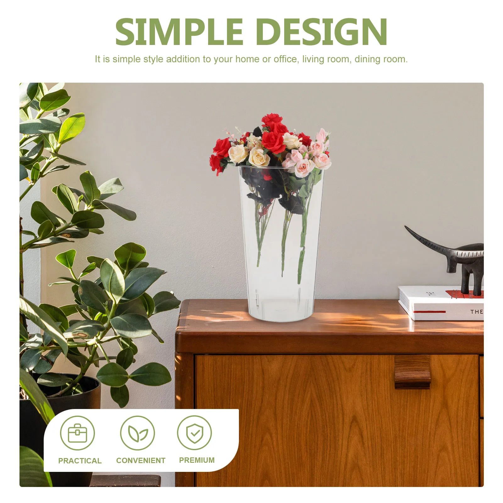 

Acrylic Vase Clear Plastic Flower Bucket Tall Buckets for Cut Flowers Centerpiece Decor Large Capacity Round Shape Home Use