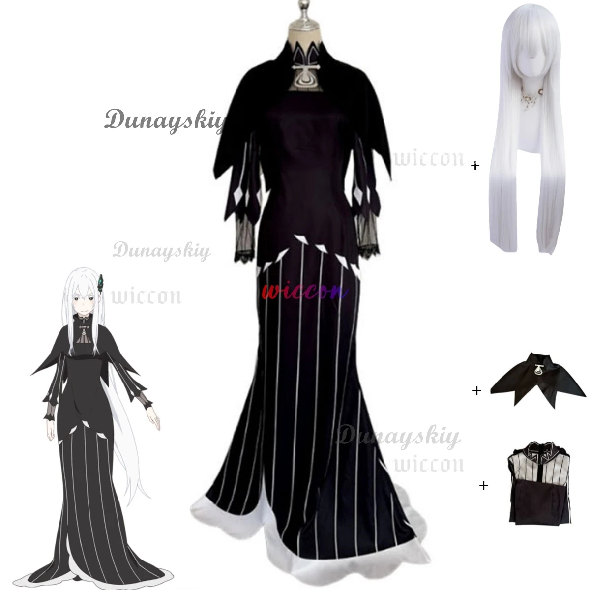 Anime Re:Life in A Different World From Zero Echidna Cosplay Costume Black Evening Dress Long Skirt Wig Woman Sexy Carnival Suit