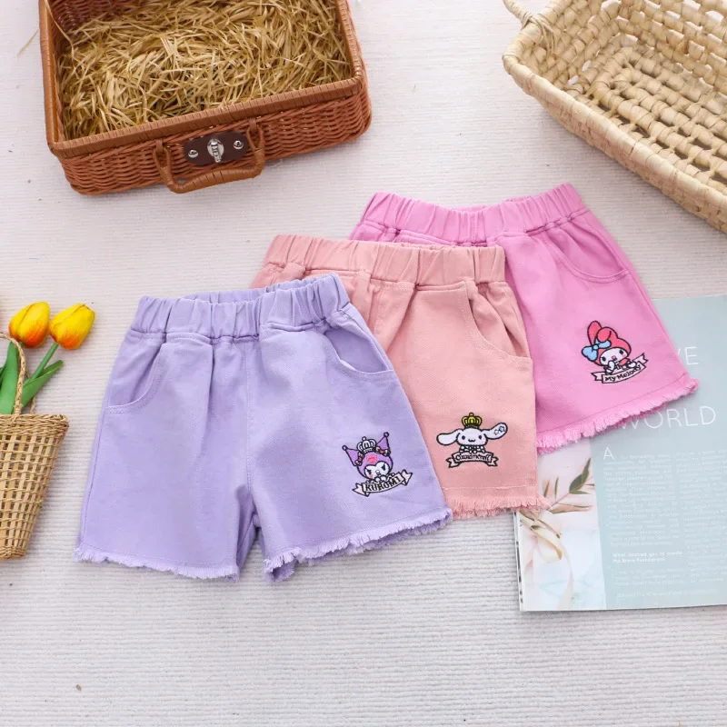 

Cute Sanrio Embroidery Shorts Anime HelloKitty Kuromi Melody Shorts children Summer Loose Joker Home Fashion Casual Beach Pants