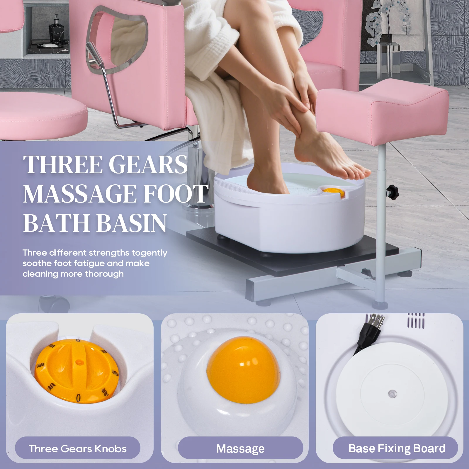 كرسي باديكير بدون سباكة، 360 ° محطة استلقاء هيدروليكية دوارة قابلة للتعديل مع حمام تدليك القدم ومسند للقدمين لتقنية الأظافر، #6