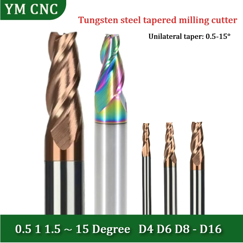 Solid Carbide Tapered End Mill 2 Flute 3 Flute 0.5°1°1.5°2°3°8°10°15° CNC Machining Tool