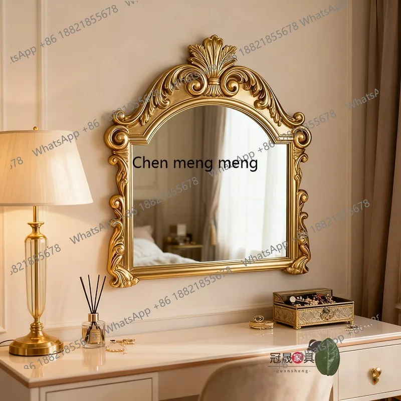 European vintage arch makeup mirror wall mounted fireplace carved decorative mirror bedroom bathroom french