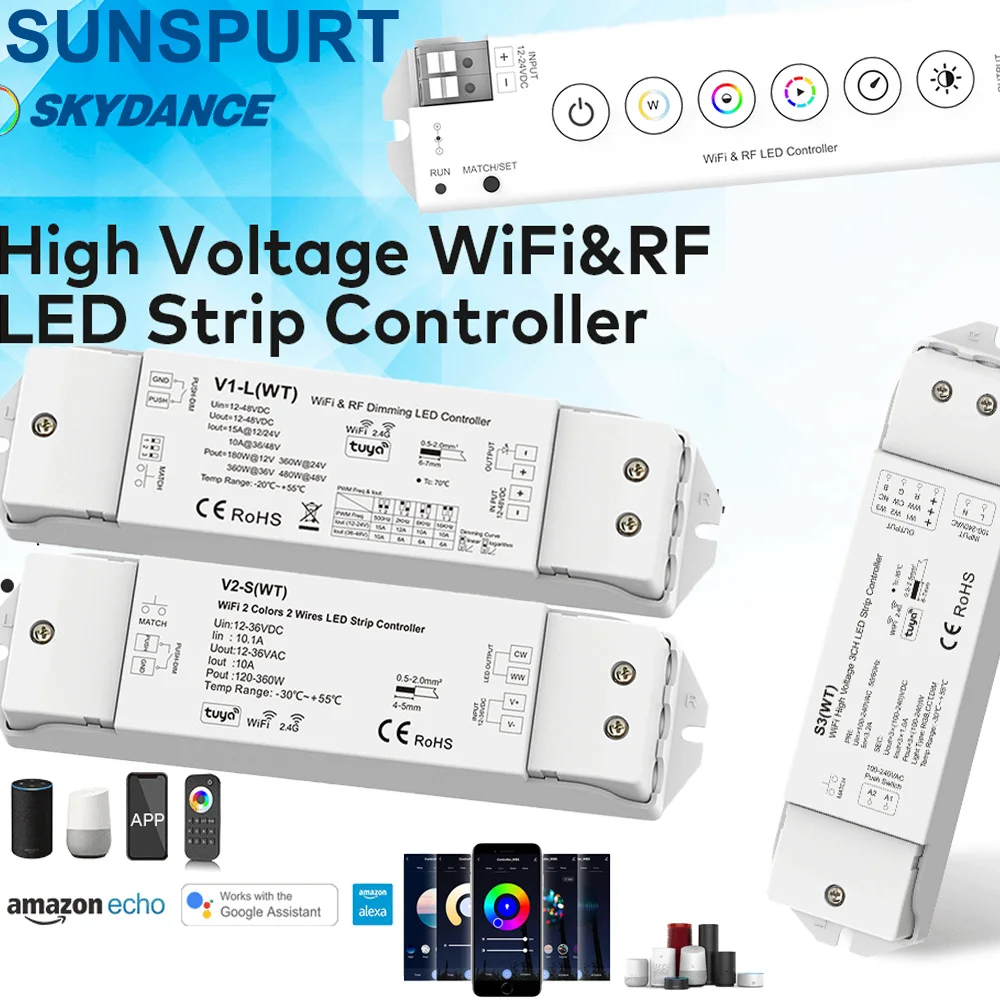 10 High Voltage Smart LED Controller Dimmer Tuya WiFi Voice Control Dimming For AC 110V 220V 230V Single Color CCT RGB LED Strip