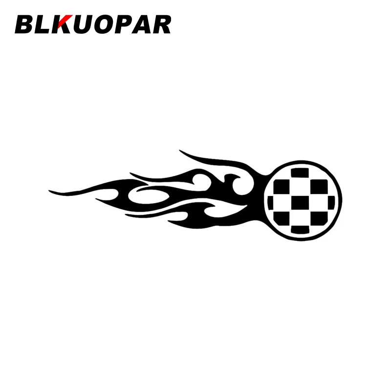 BLKUOPAR Round Black and White Plaid with Flame Car Stickers Creative Personality Die-cut Sunscreen Refrigerator Car Accessories