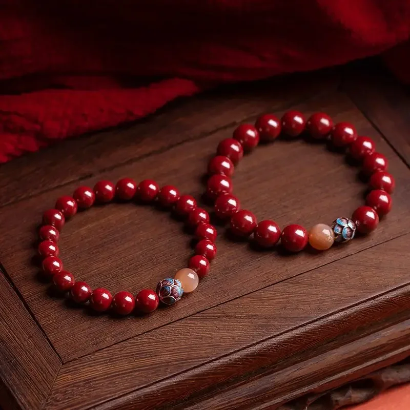 

Natural Pure Heart Cinnabar Beads Bracelet Couple's Birth Year Emperor Sandstone Bracelet Ornament Rabbit Year Mother's Day Gift