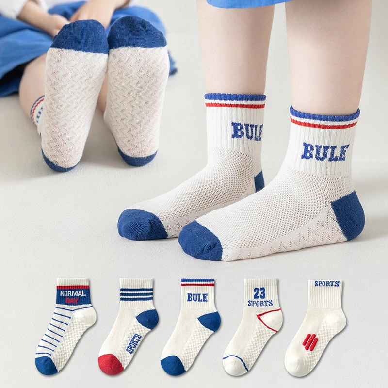 носки 5 Pairs Spring Summer Children's socks 23 Boys Sports Style socks for children Breathable Socks Baby girl socks calcetines