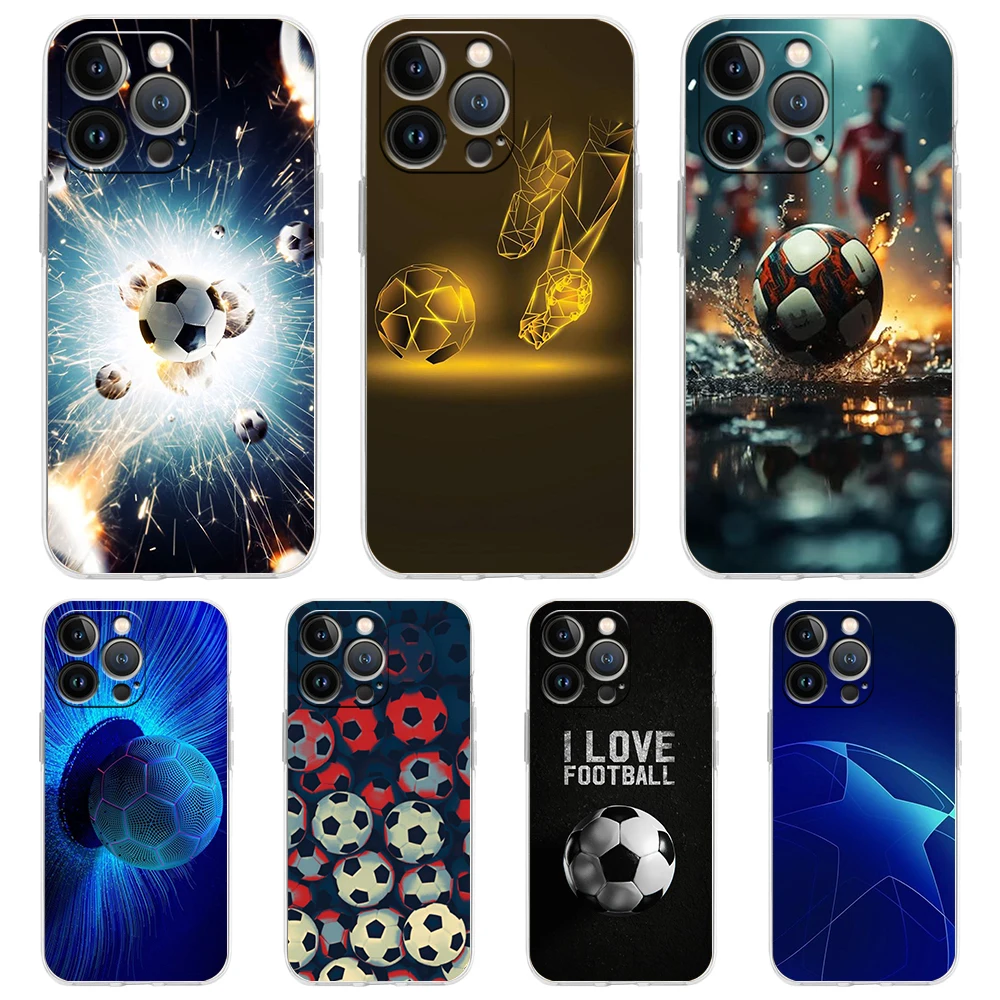 Football Sport Soccer Phone Case for iPhone 16 15 14 13 12 Pro Max Transparent Soft for iPhone 11 Pro Max 7 8 Plus XS XR Shell