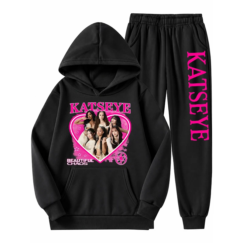 Children Katseye Hoodies Set Beautiful Chaos Katseye Album Hoodies+Trousers 2Pc Suit Kids Girls Fleece Katseye Hoodie Pants Suit