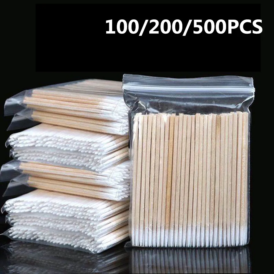 100/200/500Pcs Disposable Mini ผ้าฝ้าย Swabs ทำความสะอาดไม้ Sticks สำหรับขนตา Eyeliner Lip Tattoo ใช้มาสคาร่า wand แต่งหน้าเครื่องมือ