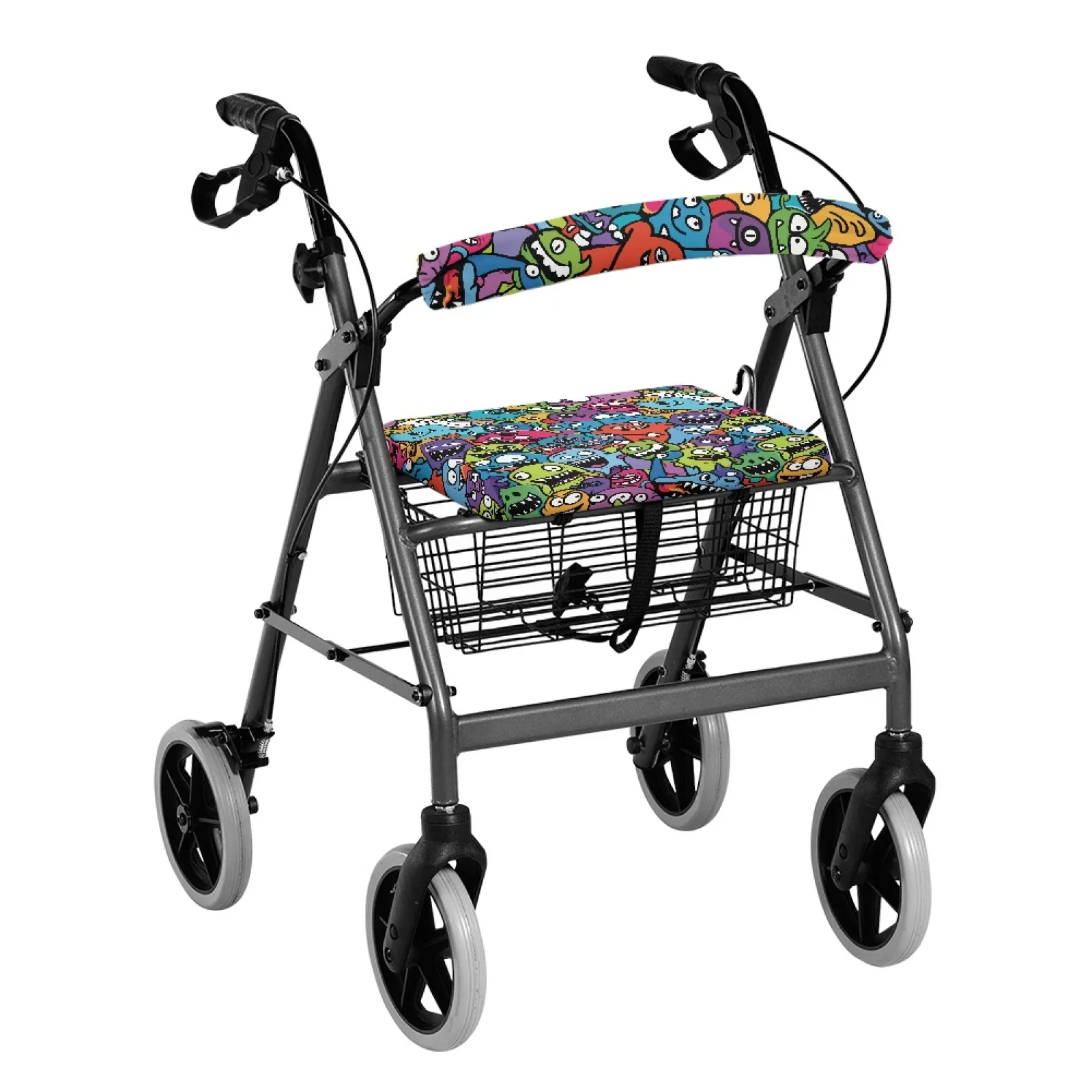Coloranimal Monster Crowd 2 Pieces Set Walker Seat Cover Rollator Seat Cover for Ladies Outdoor