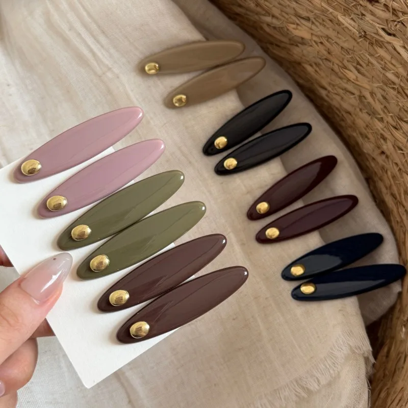 Korean Golden Bean Long Oval Hair Clip Niche Design Classy Bangs Side Clip Duckbill Barrettes Fashion Easy Match Accessory