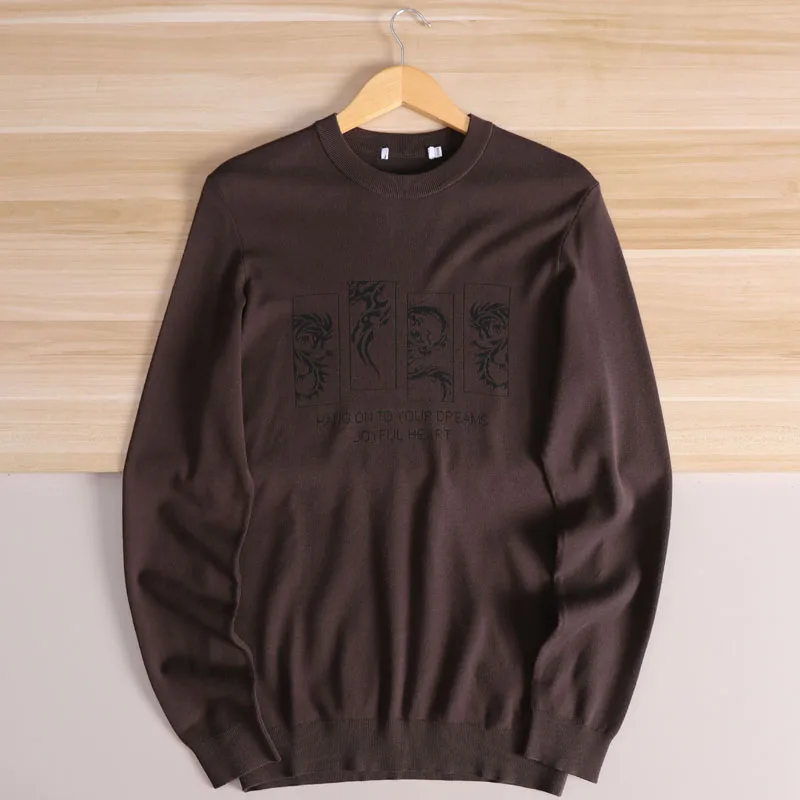 

Soft round Ne Knitted Sweater Men's Comfortable Vintage Floral Pattern Base Layer Pullover Casual Sle Breathable Fabric