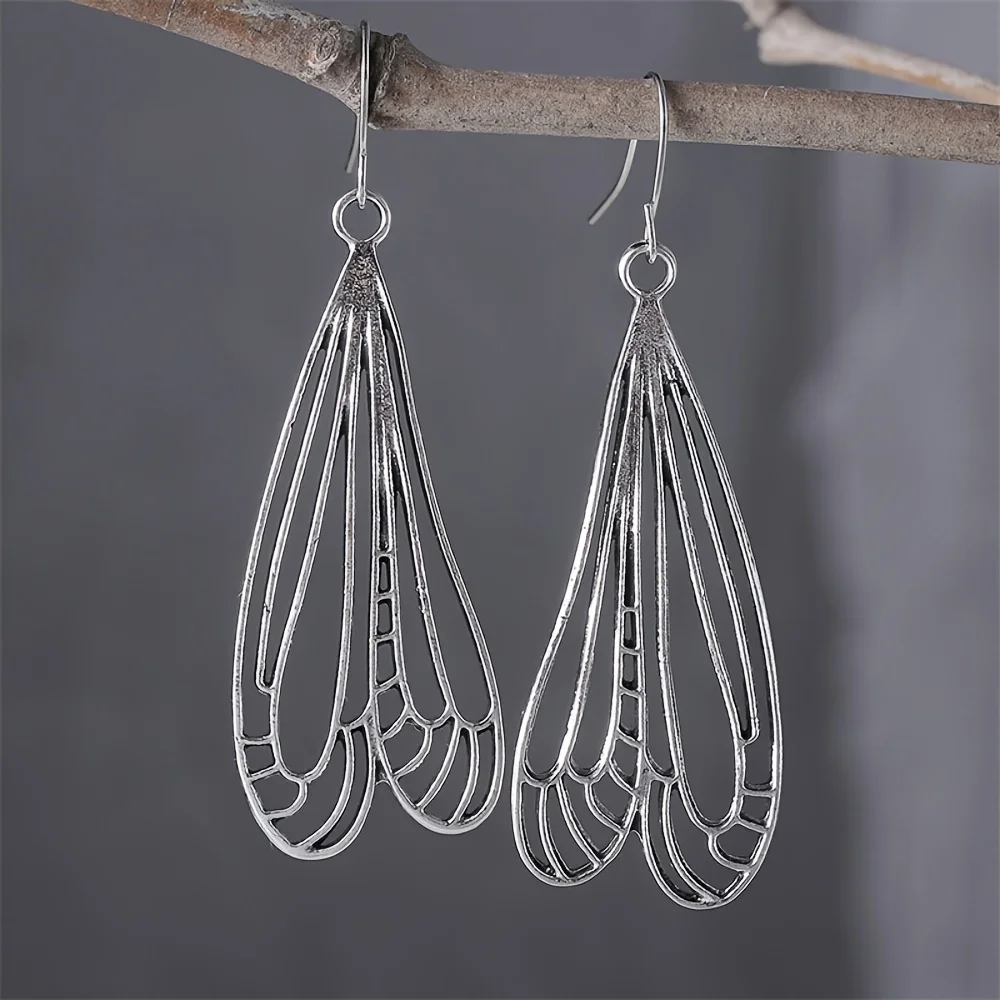 Simple wind dragonfly wings hollow women\'s earrings alloy silver-plated couple girlfriend gift earrings jewelry