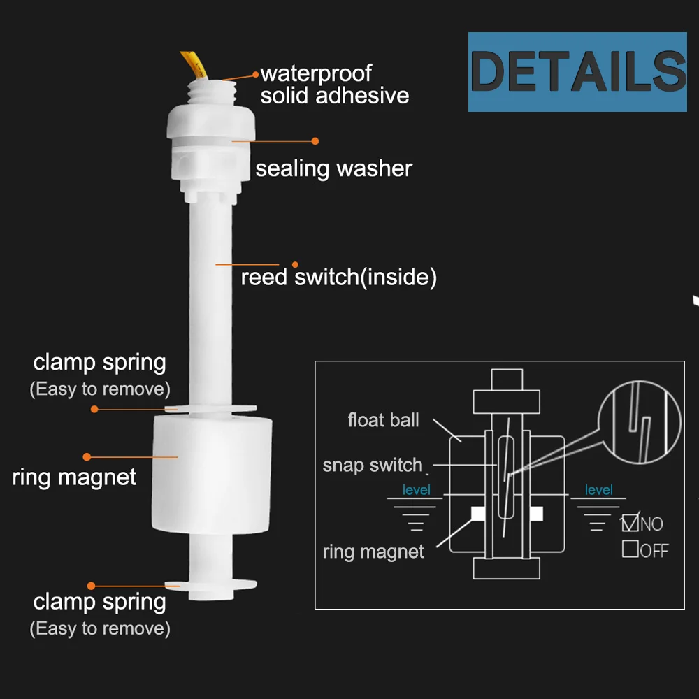 Free Shipping 1 Piece Float Switch Mini Type Poly Propy Water Level Liquid Sensor Normal Close 25mm-150mm Open