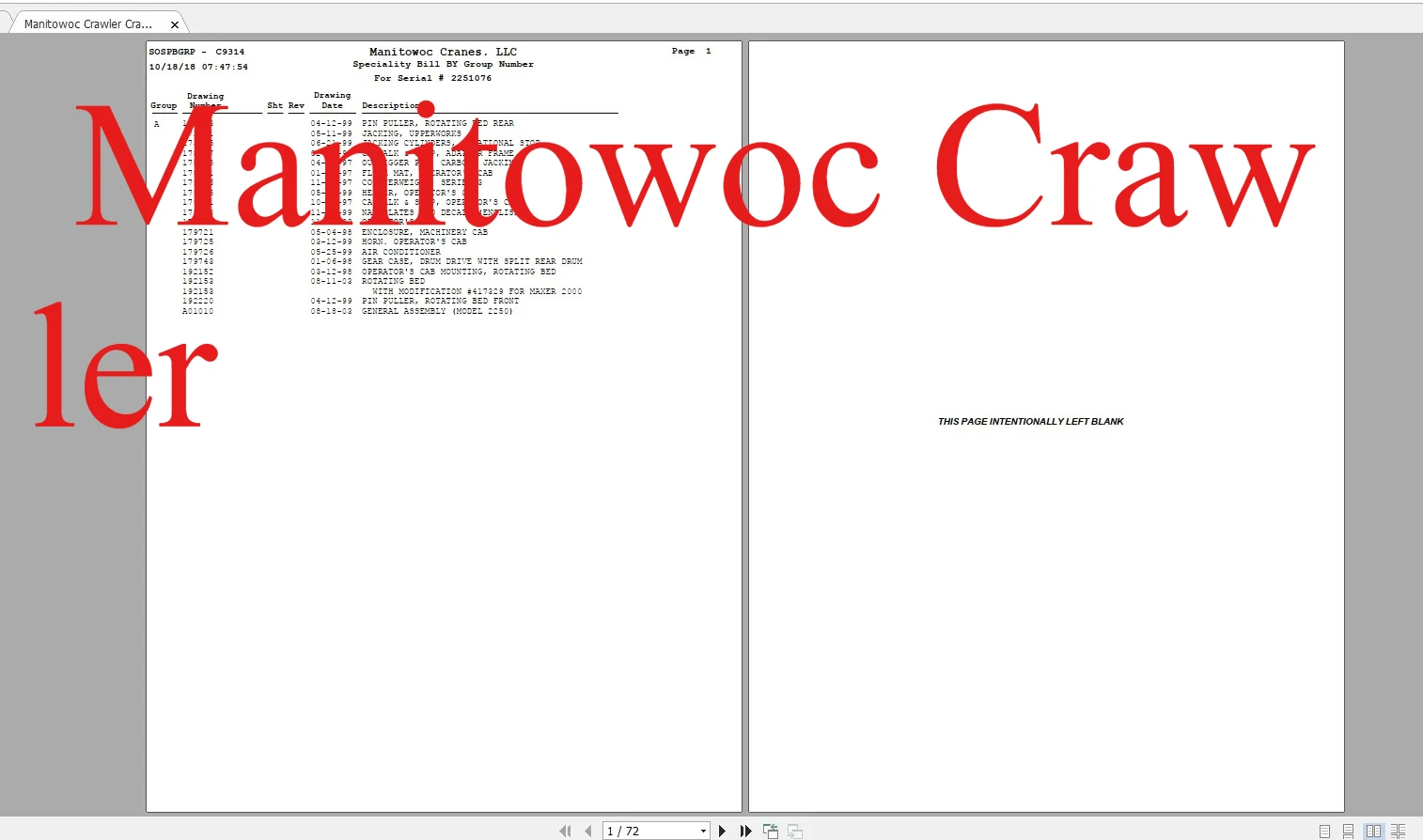 

АвтоDVD Manitowoc Crawler Crane 7,95 ГБ 2022 Коллекция деталей Руководство EN PDF