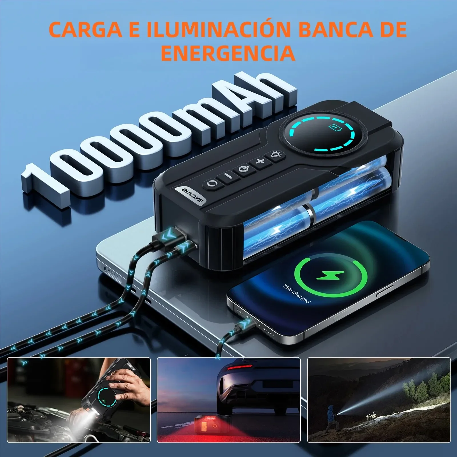 #10000mAh Jump Starter Power Bank 3000-7000A with Air Compressor and Lighting Features for Car Battery Starter
