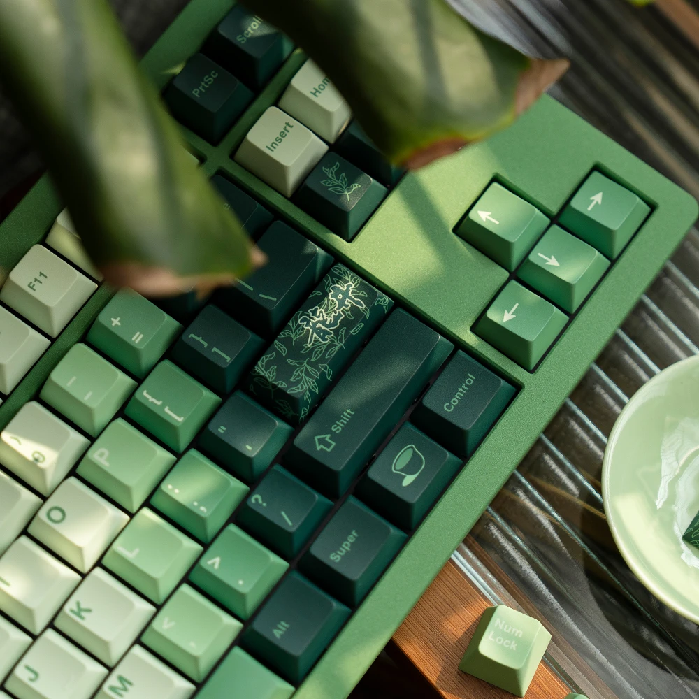 FBB Keycaps Dragon Well tea Customized PBT Sublimation Keycaps 1.7mm Thickened Green Magnet Shaft Gradient Keyboard Key Caps