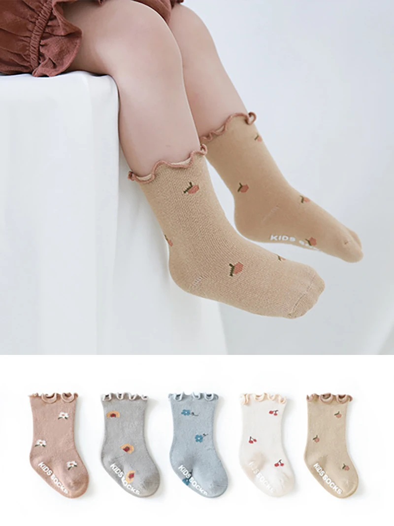 3 Pairs a Lot Summer Baby Floor Socks 0-5T Cute Flower Children's Non Slip Socks 5 Colors Toddler Girls Knee-high Socks